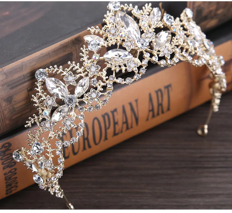 Royal Wedding Crown Crystal Tiara for Women Bridal Headpiece Pageant Hair Jewelry,  Gold+Clear (5)