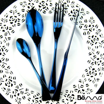 

24PCS Blue Flatware Cutlery Set 18/10 Stainless Steel Dinnerware Sharp Steak Dinner fork spoon knife set Tableware