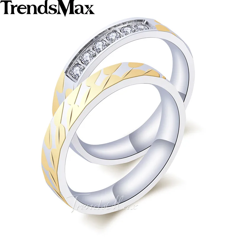 Trendsmax Rhombus Pattern Ring Set Womens Girls Stainless Steel Paved Rhinestones Gold Silver Tone 4mm KKR117