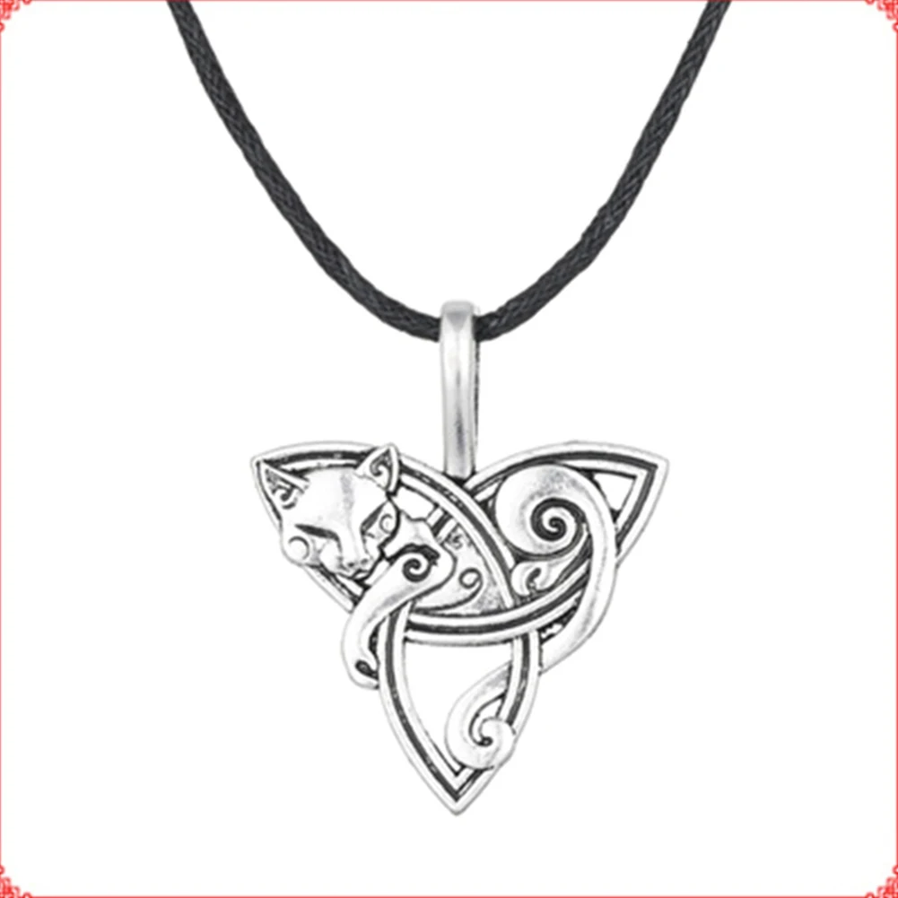 Men's Viking Jewelry Fox Triquetra Animal Necklace Knot Pendant Amulet