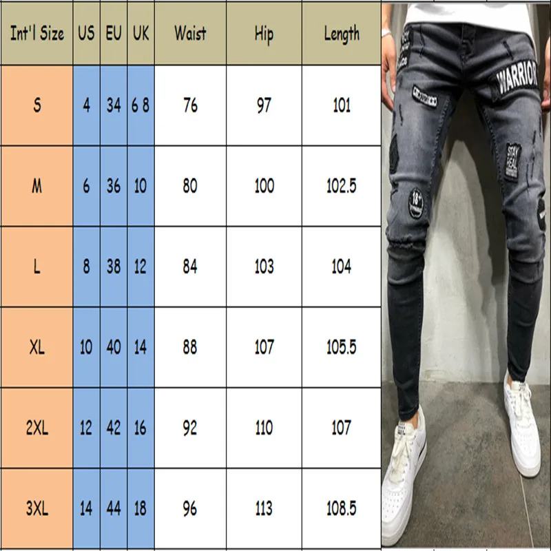 Мужские модные обтягивающие Стрейчевые джинсы с потертостями, рваные джинсы воина, свободные джинсовые длинные штаны, стильная уличная одежда, брюки в стиле хип-хоп