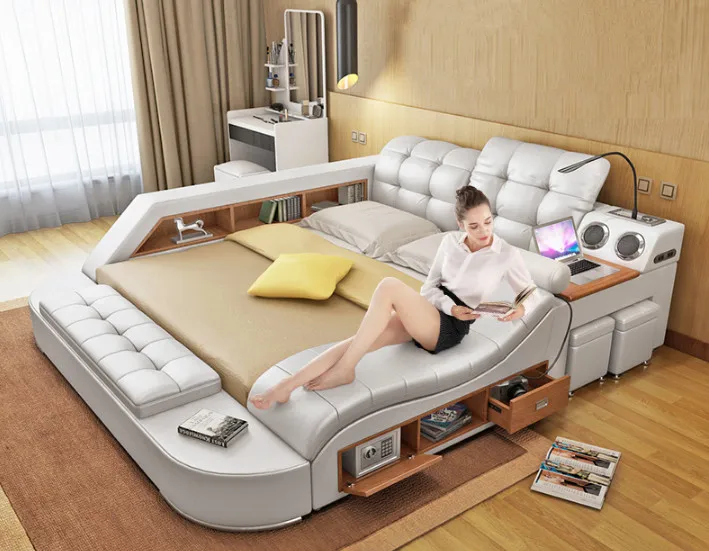 

Modern multifunctional leather bed with massage