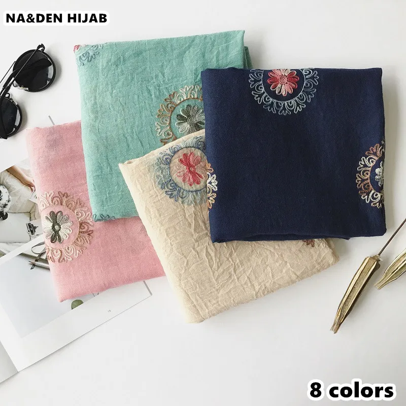 

2019 new scarf embroider flower shawl fringe vintage scarves shawls soft women fashion muslim hijab headband circle floral wrap