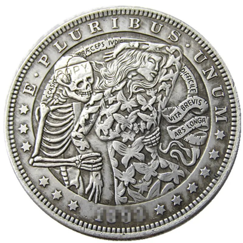 

US Hobo 1893 Morgan Dollar skull zombie skeleton Silver Plated Copy Coins