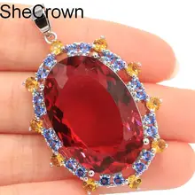 Большой тяжелый 14,0 г Овальный драгоценный камень 30x20 мм розовый турмалин цитрин Танзанит женский серебряный кулон 51x31 мм