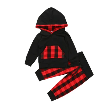 

Newborn Infant Baby Girls Boys Clothes Sets Hoodies Tops T shirt Long Sleeve Pants 2pcs Hooded Plaid Outfits Clothing Set