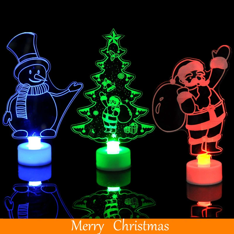 Новые рождественские акриловые огни с красочным Светодиодный Санта-Клаусом и рождественской елкой и снеговиками светящиеся игрушки для украшения дома
