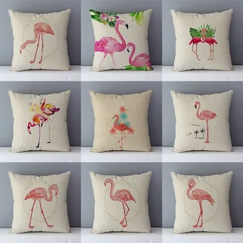 

18" Pastoral style Cozy home couch cushion simply flamingo drawings decorative pillows 45x45cm cotton linen seat back cushions