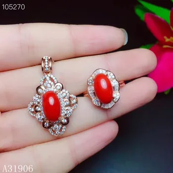 

KJJEAXCMY Fine Jewelry 925 sterling silver inlaid natural red coral female necklace chain pendant ring set to support the detect