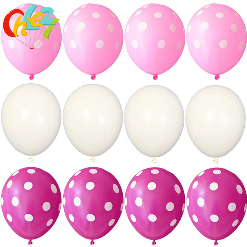 12pc Rose Pink White Latex Balloons Polka Dot Wave Point Helium