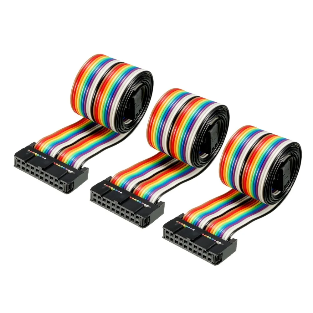 

Uxcell 3pcs IDC 20/64 Pins 48cm Length 2.54mm Pitch Dupont Flat Flexible Rainbow Ribbon Jumper Cable With Connector Type B/C