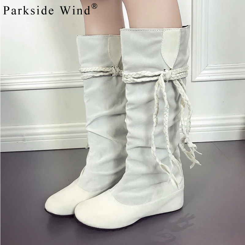 

Parkside Wind Flock Winter Boots Increasing Knee High Rubber Boots Round toe Weave Fringe Women's Boots Fashion Female Shoes -45