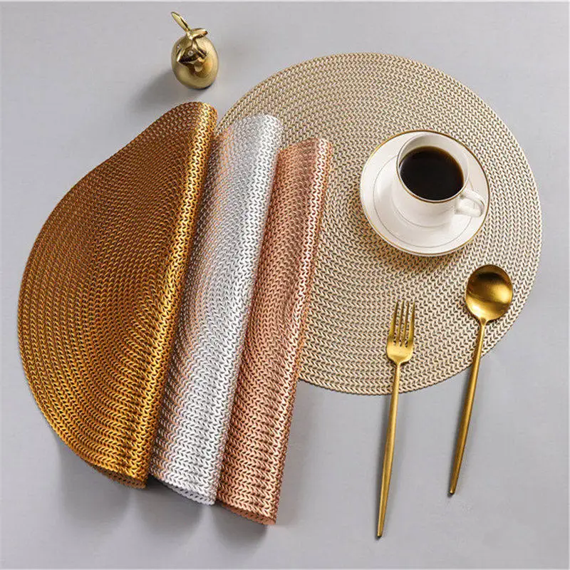 

Hotel Restaurant PVC Placemat Anti-hot Heat Insulation Table Mat Bowl Plate Cup Pad Coaster Kitchen Dining Table Decor 38cm Dia.