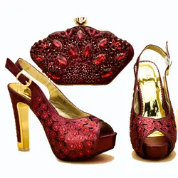 Бесплатная доставка Элегантный цвета красного вина обувь и сумка для Африканский стиль asi ebi вечерние Бурганды итальянская обувь и