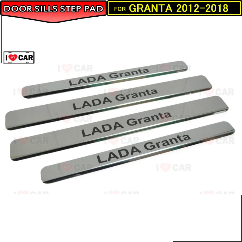 

Door sills for Lada Granta 2012-2018 scuff plate guard stainless black letters sticker car styling decoration protection