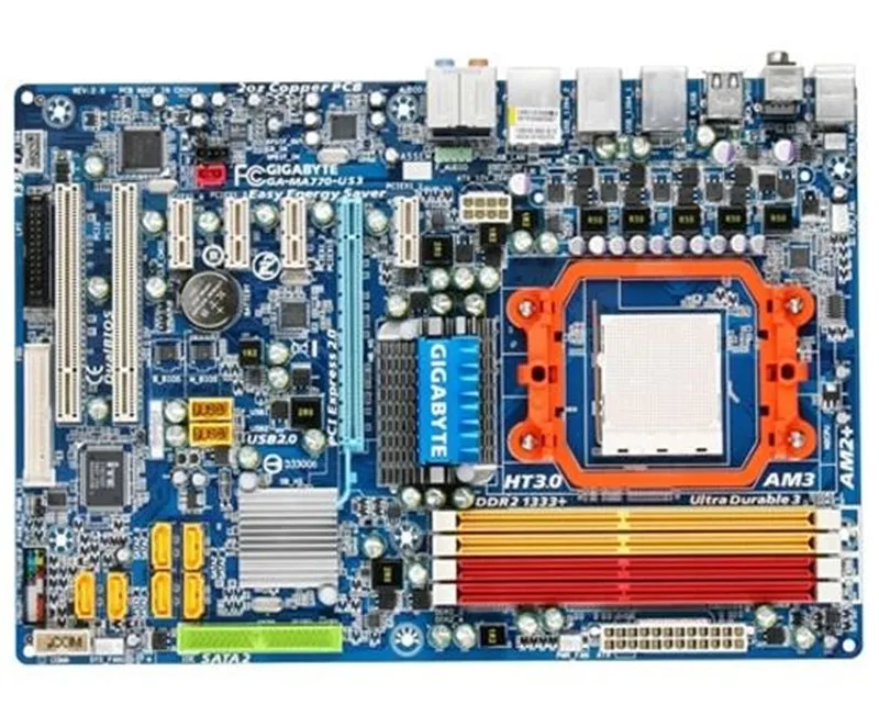 Для Gigabyte GA-MA770-US3 R2.0 рабочего Материнская плата MA770-US3 770 разъем AM2 AM3 DDR2 SATA2 USB2.0 блок питания ATX полностью Тесты