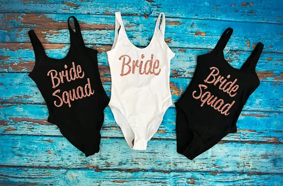 

personalize glitter wedding Bride Squad Bride bikinis Bathing Suits Honeymoon Bachelorette Swimwear Swimsuit Bridesmaid favors