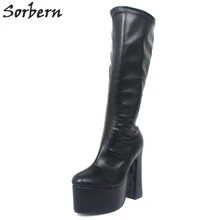 Sorbern/женские сапоги до колена черного матового цвета; сапоги на платформе; женская обувь черного цвета в стиле панк; Осенняя обувь в готическом стиле на высоком массивном каблуке