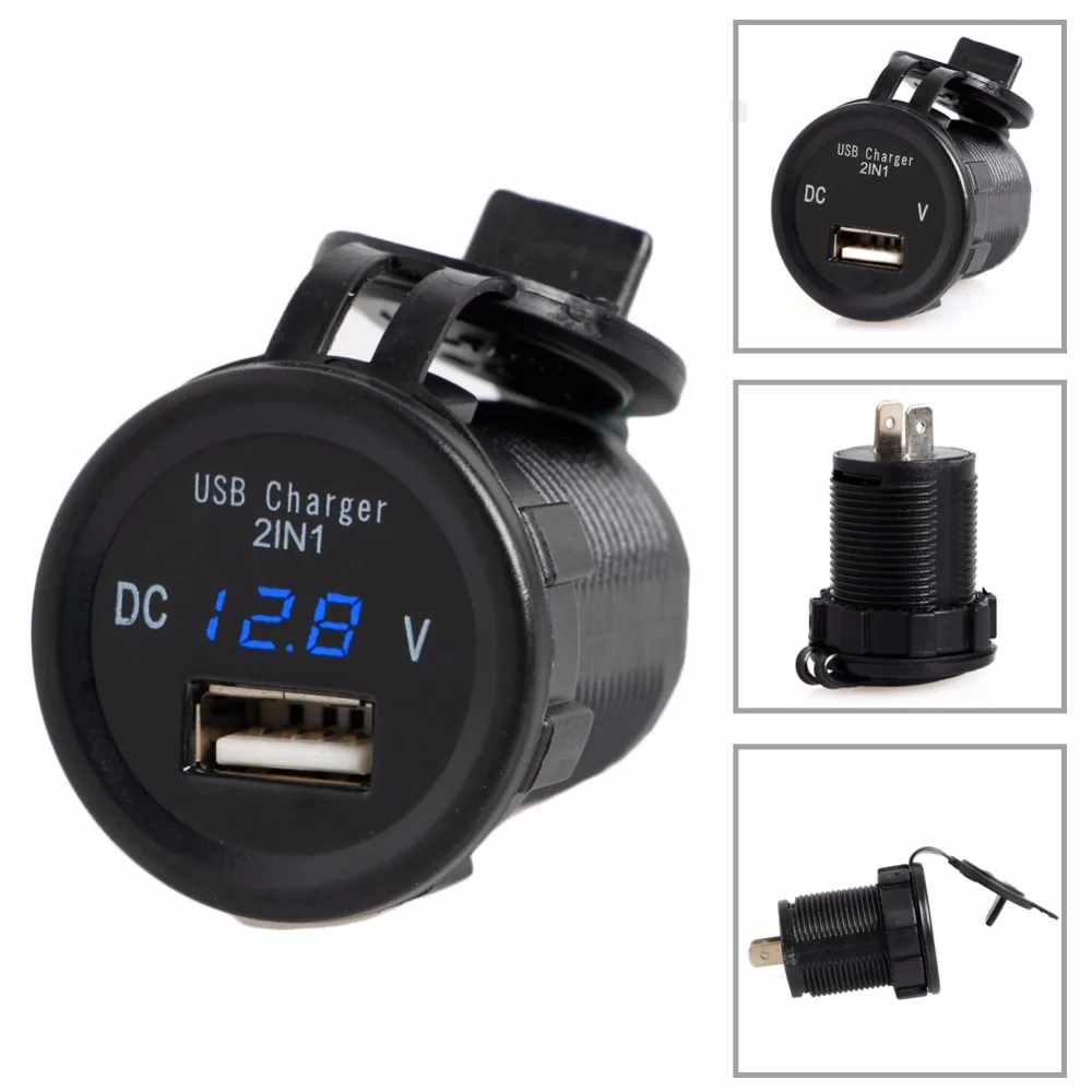 

QILEJVS 2017 NEW 2 In 1 2.1A Waterproof USB Charger Port Phone Blue&Red Led Voltmeter For Car Motor APR20_20