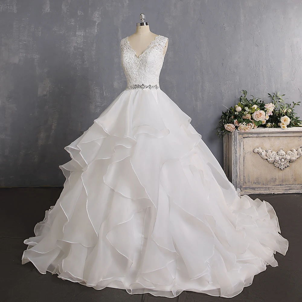 Vestidos De Novia Off White Ruffles Princess Wedding Dresses with Beaded See Through Bride Dress Robe De Mariage