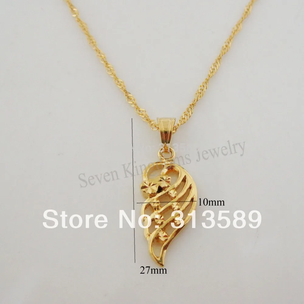 

Min order 10$ CAN MIX DESIGN NEW 24K YELLOW GOLD GP OVERLAY 18" NECKLACE&VIVID CARVED ANGEL WING BLESSED PENDANT/