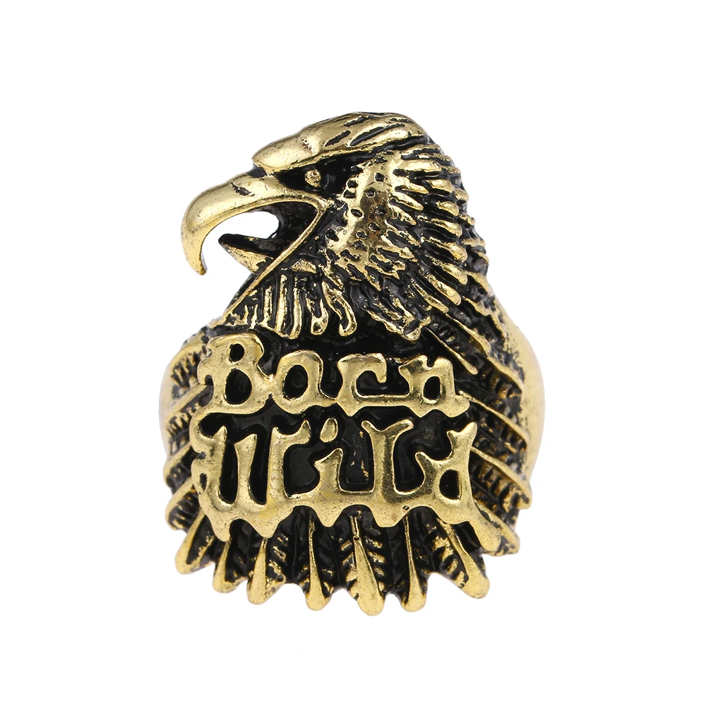 

Lureme Biker Ring with Eagle and "Born Wild" Engraved in front for Men (rg001811)