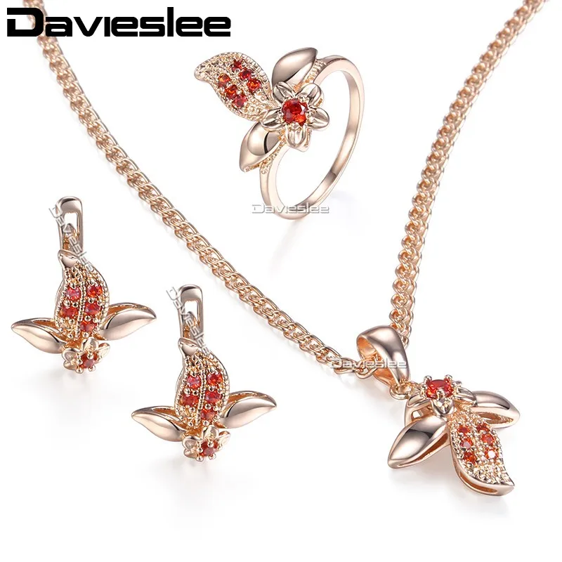 

Davieslee Womens Jewelry Set Leaf Earrings Ring Pendant Necklace Set 585 Rose Gold Filled LGE119