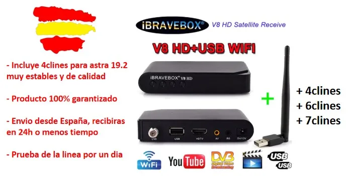 

Satelite Receiver IBRAVEBOX V8 HD Digital with wifi built in shipping year one cccams 4,6, 7lines Spain portug similar GTMEDIA V7S