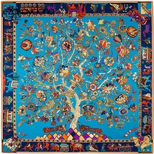 

zakaydona 2018 Fashion Silk Scarf Women Tree Print Large Shawl Female Foulard Pashmina Blue LuxurySquare Scarves 130*130CM 3001
