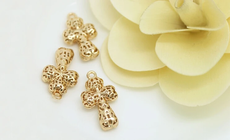 6PCS 13x24MM 24K Champagne Gold Color Plated Brass Hollow Cross Charms Pendants High Quality Diy Jewelry Accessories