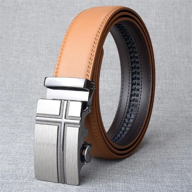 

LannyQveen fashion Tan color belt Men's Automatic belt alloy cow Leather fashion Belts for men high quality free shipping