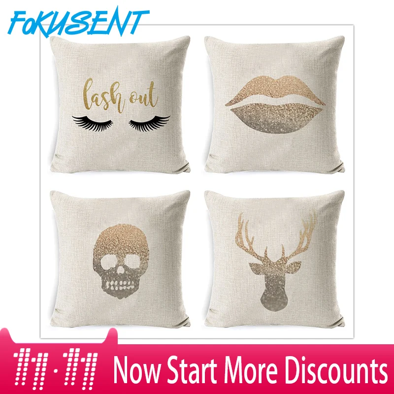 

Fokusent 45x45cm Home Decor Embroidery Cushion Cover Golden Geometric Polyester Cotton Suqare Square Pillow Cover Home Car Decor