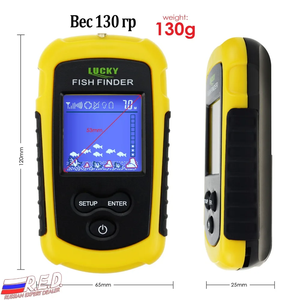 محظوظ FFCW1108-1 الروسية النسخة اللاسلكية fishfinder LCD اللون عرض 40 m مدى عمق fishfinder صياد السمك محظوظ صياد السمك
