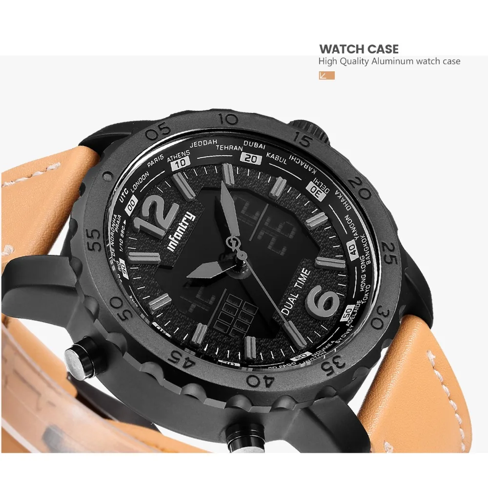 Мужские часы от ведущего бренда, роскошные аналоговые цифровые военные часы, мужские часы Авиатор, армейские кожаные часы для мужчин, Relogio Masculino