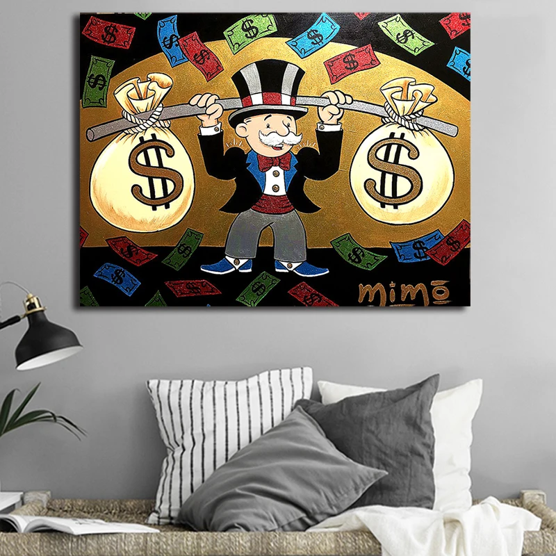 

Cartoon Man Money Bag Modern Mickey Alec Monopolyingly Poster Painting on Canvas Bedroom Wall Art Decoration Pictures Home Decor