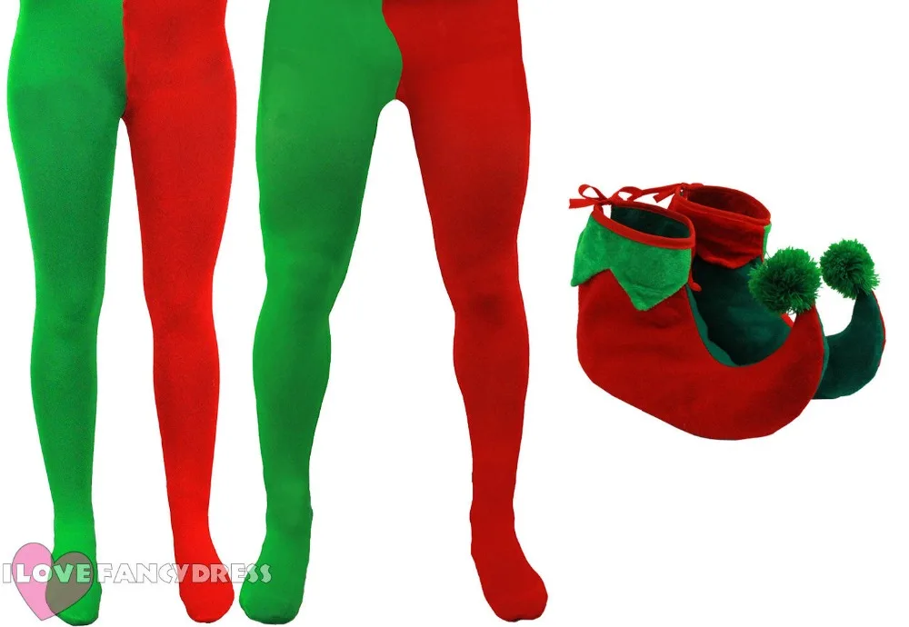ADULT CHRISTMAS ELF TIGHTS BOOTS SET 
