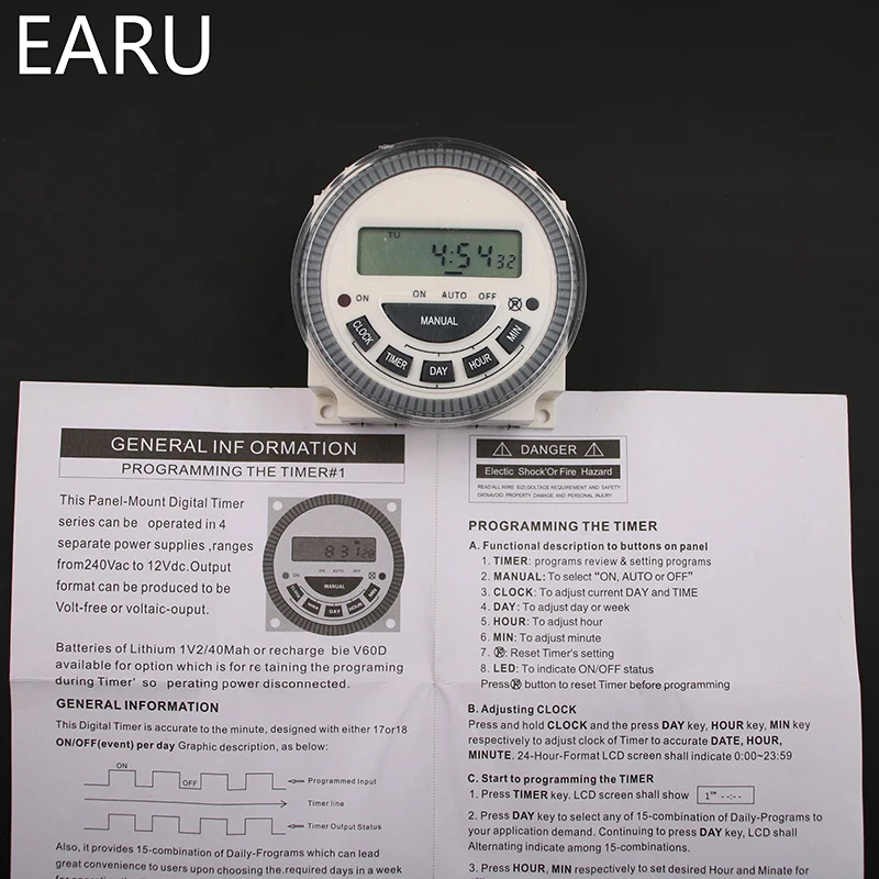 Цифровой таймер EARU TM619 AC 220 В 230 в 240 с ЖК дисплеем программируемое реле времени UL 16