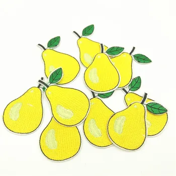 

100pcs 6.0*4.0cm Cartoon Pear Patches Embroidery Iron On Stickers Fruits Diy Coats Jeans Appliques Sew on Motif Badge Garment