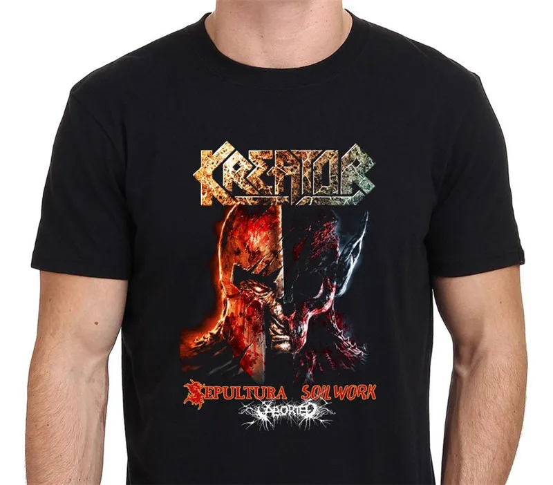 Дешевые Футболки Шеи Экипажа С Коротким Рукавом Высокий Kreator Рок Металл T Рубашки