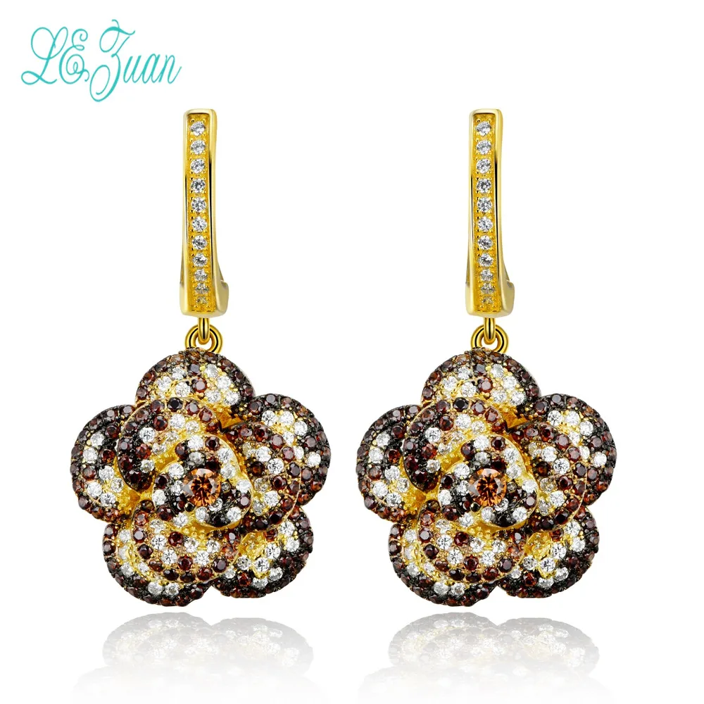 

l&zuan S925 Sterling Silver Jewelry Beautiful Baroque Style Flower Multicolor Zircon Earrings For Women Party Christmas Gifts