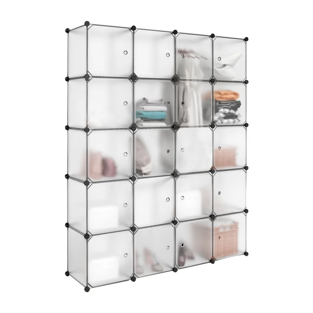 

Plastic Wardrobe 20 Cube White Unit Closet Drawer Plastic Storage 20 Cubes Translucent Design Clothes Closet Organizer S15