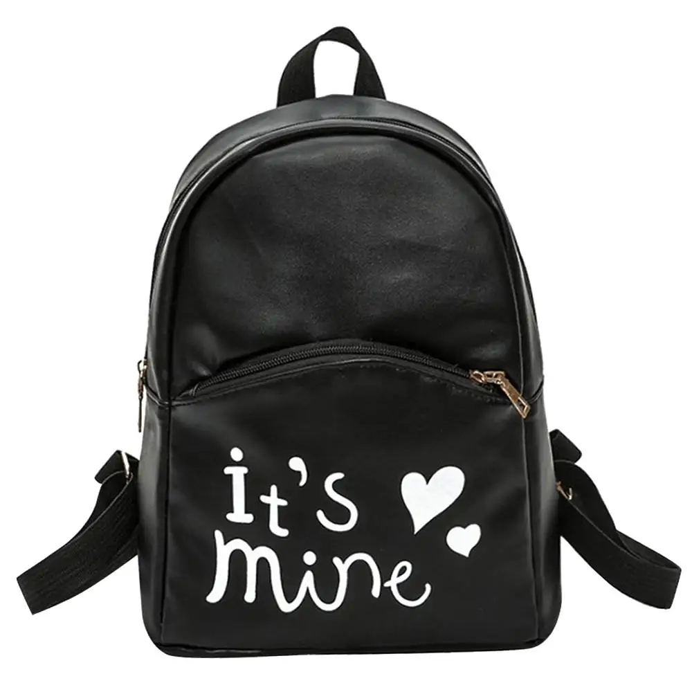 Preppy Style Women Backpack Letter Print Mini PU Leather Backpack
