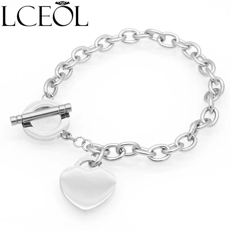 

LCEOL Luxurious Heart Bracelets Bangles Women Big Brand Design Charm Jewelry High Quality 361 Stainless Steel Wedding Bangles