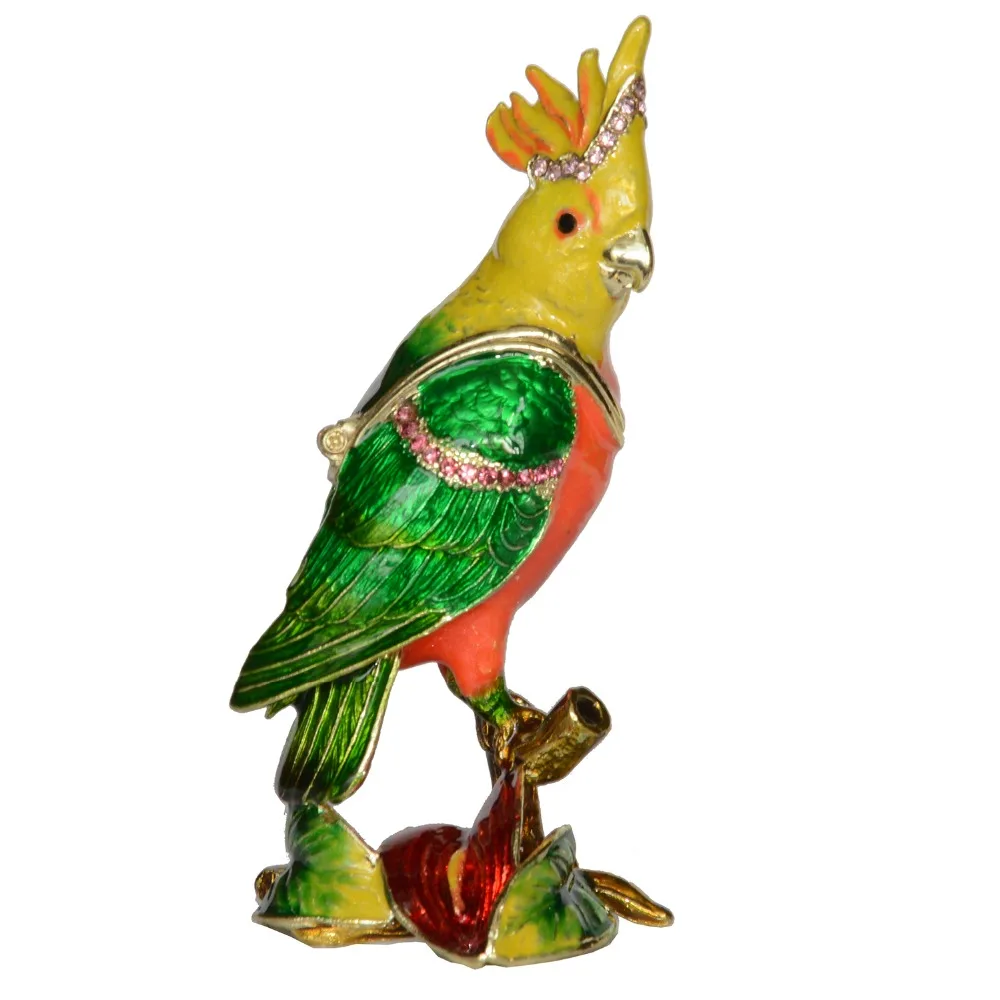 

Sunflower Parrot Trinket Box Metal Jewelry Box Bird Figurine Creative Gifts Necklace Holder