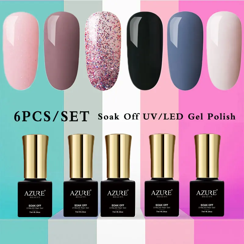 

AZURE BEAUTY Gel Polish Nail Gel Varnish UV Led Soak Off 6pcs/lot Hybrid Lacquer Gel Nail Set Vogue Azure Gel Nail Polish Enamel