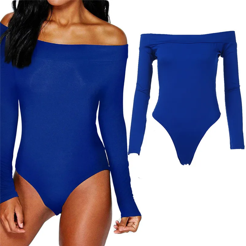 Fashion summer jumpsuit woman 2018 Solid Off Shoulder Tops Long Sleeve Sexy Jumpsuit Bodysuits pantaloni siamesi A02#N (3)