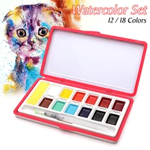 Улучшенный 12/18 Цвета ТВЕРДАЯ ВОДА Цвет пигмент Краски установить железный ящик Краски кисти вода Pen Яркий Цвет Портативный для студентов открытый