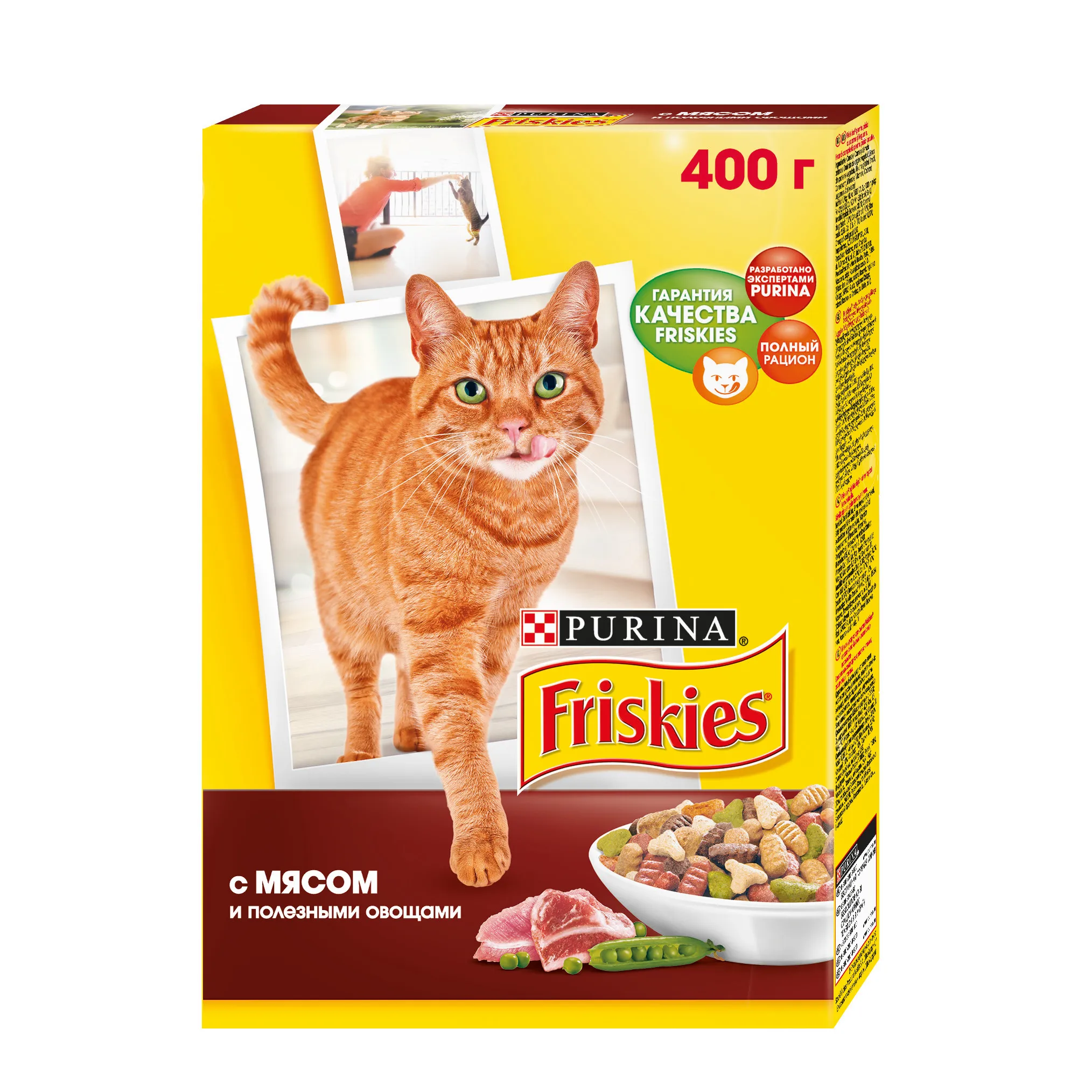 Набор сухой корм Friskies для взрослых кошек с мясом и полезными овощами, Картонная коробка, 400 г x 10 шт