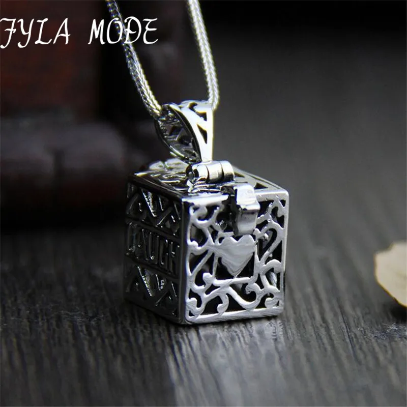 

Fyla Mode 12*14MM Gawu Box Pendant S925 Sterling Silver Jewelry Accessory Hollow Buddhist Square Box Pendant Can Open TYC224