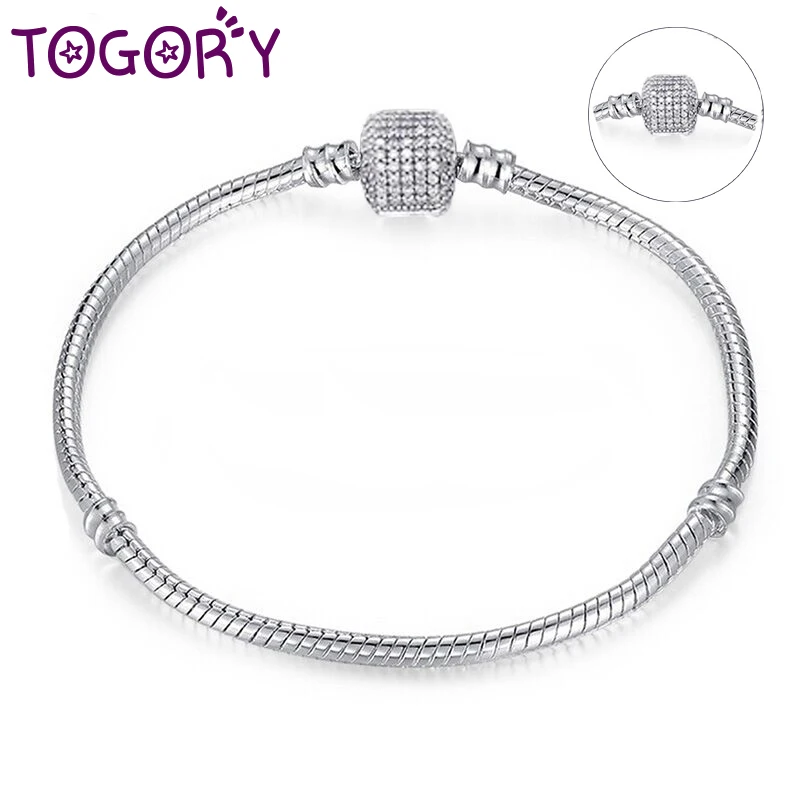 

TOGORY Dropshipping Authentic Silver Plated Snake Chain DIY Charm Bracelet & Bangle DIY Pandora Bracelet Jewelry for Women Gift